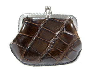  Petite Dark Brown 1940's-50's Alligator Skin Change Coin Purse 