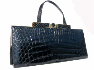  MASSIVE 17" 1950's-60's Black ALLIGATOR Skin Handbag - REICH! 