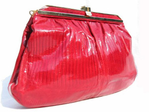  1980's RUBY RED Lizard Skin Clutch Shoulder Bag - Adriana Ferrari 