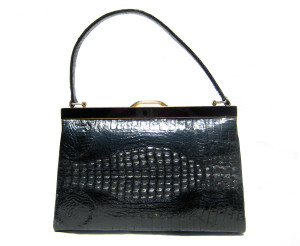  Casual Jet BLACK 1950's-60's  Hornback CROCODILE Handbag 
