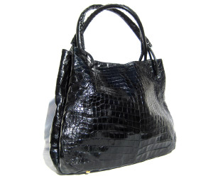  HUGE Early 2000's Soft BLACK CROCODILE Belly Skin Shoulder Satchel - BARFIELD 