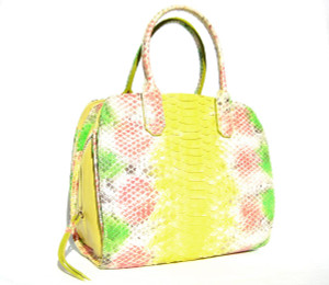  XL Early 2000's Colorful PYTHON Snake Skin SATCHEL Handbag - CARLOS FALCHI 