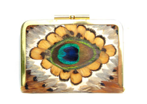  1970's-1980's PEACOCK & Pheasant Feather Change Purse 