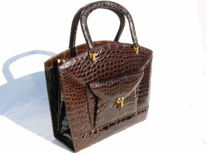  MASSIVE 14" x 11" Chocolate 1950's-60's ALLIGATOR Skin Bag 