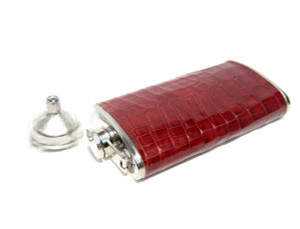  Tall Custom Dark Burgundy RED Alligator Belly Skin 6 Oz. Stainless Hip FLASK - NEW! 
