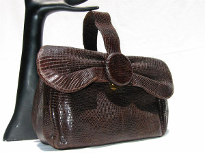  Deco Style 1940's-50's Chocolate Brown Lizard Skin Wristlet Handbag 