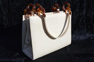  Rare CREAM 1960's MARTIN VAN SCHAAK Lizard Skin Handbag - Lucite 