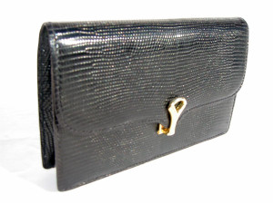  Petite JET BLACK 1950's-60's LEDERER Lizard Skin CLUTCH Purse 