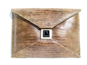  Metallic  Golden Brown KARA ROSS Chic 2000's LIZARD Skin Clutch Bag w/Tag! 