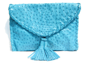  XL TURQUOISE Blue Early 2000's OSTRICH Skin CLUTCH Shoulder Bag - Christiansen 