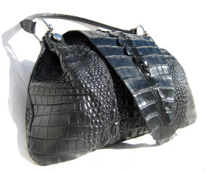  Dramatic Early 2000's Black HORNBACK Alligator TAIL Skin Shoulder Bag 