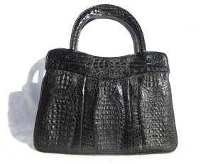  Lovely 1960's Black Triple HORNBACK Crocodile Skin Handbag - Structural Handles! 