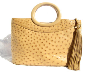  Gorgeous Ample Tan  Ostrich Skin Handbag - SUAREZ - Double Lucite Handles! 