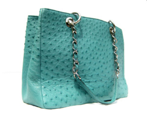  XL TURQUOISE Green Early 2000's OSTRICH Skin TOTE Shoulder Bag 