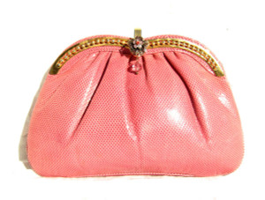  PINK 1980's Jeweled KARUNG Snake Skin Clutch Shoulder Bag - ASHNEIL 