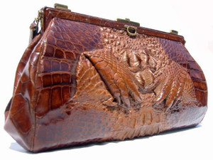  HUGE 16" Early 1900's Edwardian Brown CROCODILE Handbag w/Paws 