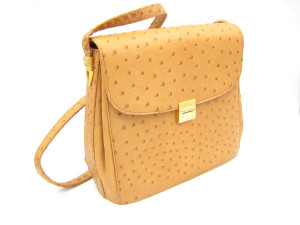  Light Burnt ORANGE 1990's Genuine Ostrich Skin Shoulder CROSS BODY Bag 