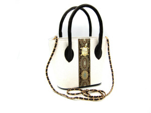  Petite 2010's Perforated Leather & ALLIGATOR Skin Handbag Tote w/Turtle - Barfield Luxury Collection 