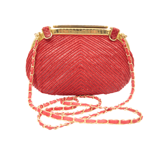  Red Quilted  JUDITH LEIBER 1990's Snake Skin Shoulder Cross Body Bag 