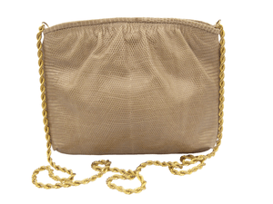  Timeless TAN Late 1990's Lizard Skin CLUTCH Shoulder Bag 