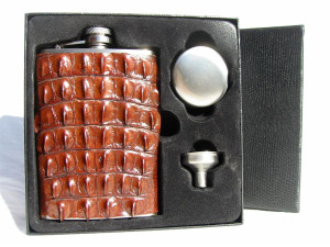  Custom HORNBACK Alligator Skin 8 Oz. Stainless Hip FLASK Set - NEW! S-1A092 