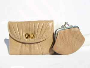  JUDITH LEIBER Tan 1980's KARUNG Snake Skin WALLET & Change Purse 