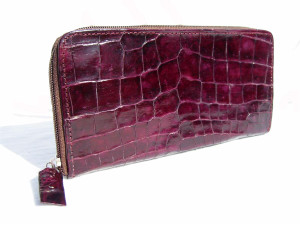  DARK WINE 1990's CROCODILE Belly Skin Zippered WALLET Clutch Case 