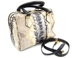  Early 2010's Gorgeous Cream, Black & GOLD Metallic PYTHON Snake Skin Speedy Bag Handbag 