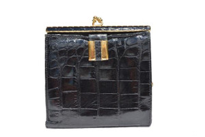  Women's BOND STREET 1950's Jet Black Alligator Skin Wallet & Change Purse 