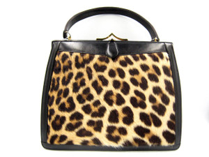  1960's GENUINE Spotted Exotic Fur HIDE & Leather Handbag Purse 
