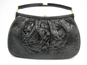  Versatile 1960's-70's Jet Black TURTLE Skin Clutch Handbag Shoulder Bag 