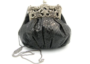  Unique  Frame 1940's-50's Black COBRA Snakeskin CROSS Body Shoulder Bag 