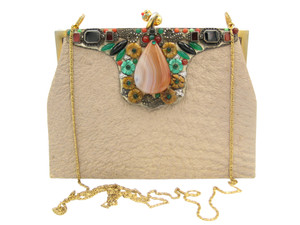 Nude JEWELED 1970's Ostrich Skin Shoulder Bag - LA JEUNESSE