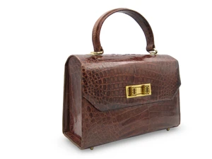 Stunning Lunchbox Style 1960's Brown Crocodile Belly Skin Handbag - Panama