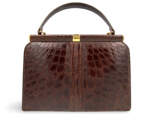 Classic Late 1960's DEAUVILLE Chocolate Brown Alligator Belly Skin Handbag