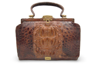  Beautiful Antique 1920's-30's Brown Victorian CROCODILE Skin Handbag 