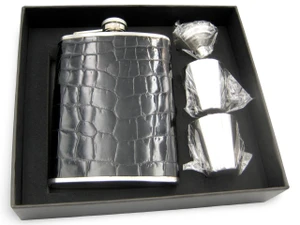  Custom Jet Black Alligator Belly Skin 8 Oz. Stainless Hip FLASK Set - NEW! 