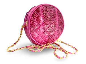 Round 1990's Quilted Festival Fuschia Pink COBRA Snake Skin Shoulder Cross Body Bag