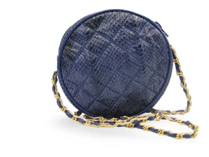 Round 1990's Quilted Navy BLUE COBRA Snake Skin Shoulder Cross Body Bag