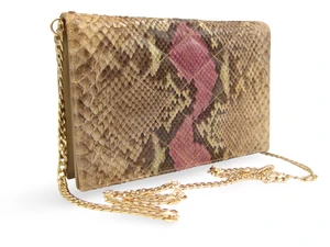 Stunning QUILTED Chic de PARIS 1970's-80's  Pastel PYTHON Skin CLUTCH ShoulderBag
