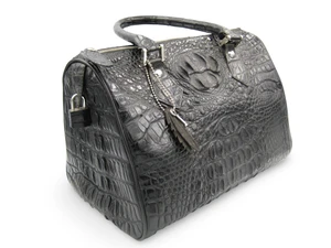 XL 2010's Jet Black CROCODILE Belly Skin SPEEDY Bag -  Lock & Key!