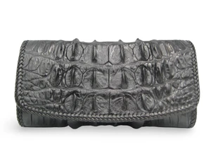 Amazing 1990's-2000's Black Hornback CROCODILE Skin CLUTCH Wallet