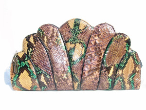  CAPRICE 1960's Scalloped PYTHON Snake Skin CLUTCH Bag 