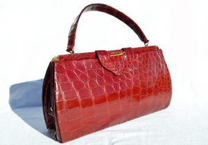  Apple RED 1950's-60's Alligator Skin Handbag - JOSEF 