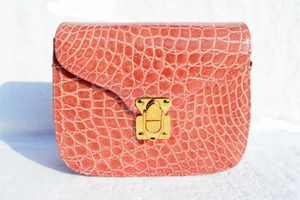  1990's Salmon Pink LANA of LONDON ALLIGATOR Belly Skin CLUTCH Shoulder Bag - Italy 