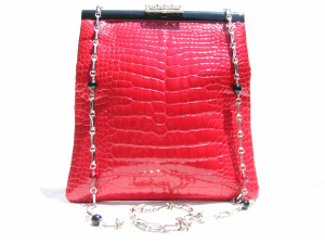  HELENE 1990's RED Alligator Belly Skin EVENING Bag - SILVER 