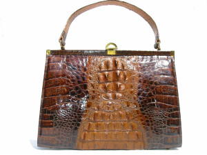  2-Tone Brown 1950's Crocodile Skin "Kelly" Style HandBag 