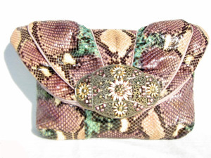  RUFFLED 1980's Pastel PYTHON Snake Skin CLUTCH Shoulder Bag 