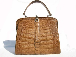  AMPLE 1990's Caramel CROCODILE Skin SATCHEL Bag - COMTESSE 