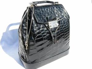  XXL 1980's Black ALLIGATOR Skin SATCHEL - Santangelo Aldo - ITALY 